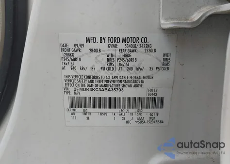 2010 Ford Edge Limited из США, поврежденный, VIN 2FMDK3KC3ABA35793